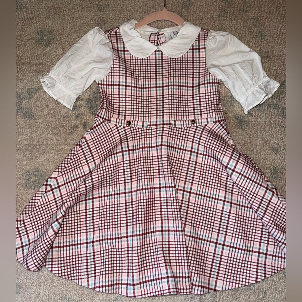 Plaid Kids Formal Dress with White Collar